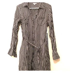 Checkered Button Down Shirt Dress